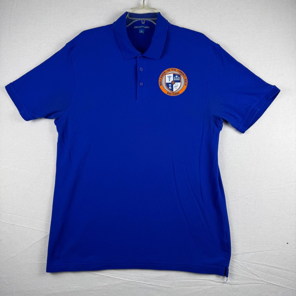Port Authority Mens XL Blue World Academy Total Community Health Polo Shirt